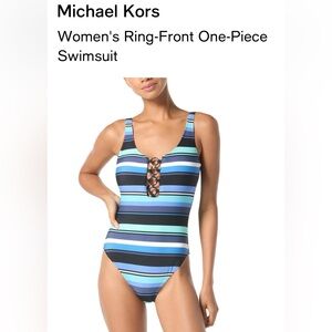 MICHAEL Michael Kors Blue and Black Striped One Piece Swimsuit